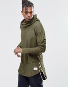 Granted Long Sleeve Top With Cowl Neck And Laced Sides - Khaki