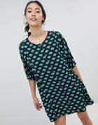 Monki Fan Print Smock Dress - Black