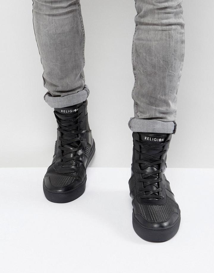 Religion Zipper Hi Top Sneakers In Black - Black