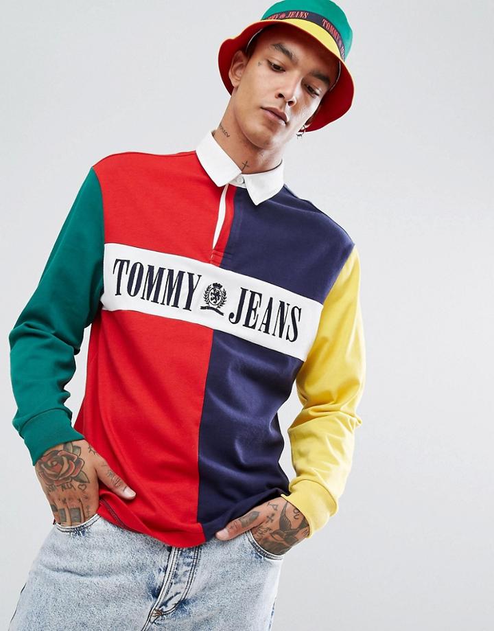 Tommy Jeans 90's Capsule Rugby Polo Long Sleeve Color Block In Navy/red -  Multi | LookMazing