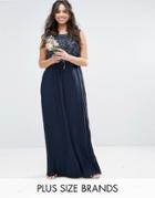 Lovedrobe Luxe Embellished Bodice Maxi Dress With Pleated Skirt - Navy