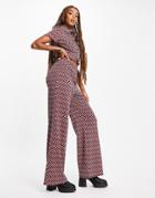 Asos Design Jersey Wide Relaxed Flare Suit Pant In Geo Print-multi