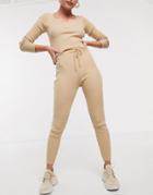 Asos Design Two-piece Rib Knit Slim Sweatpants-stone