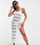 Miss Selfridge Petite Crochet Maxi Dress-white