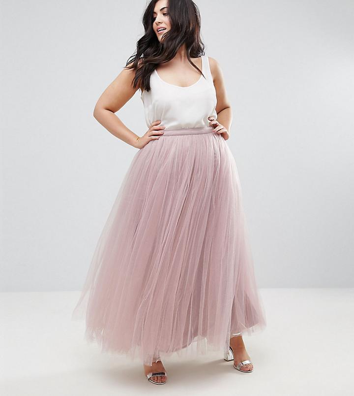 Little Mistress Plus Maxi Tulle Prom Skirt - Pink