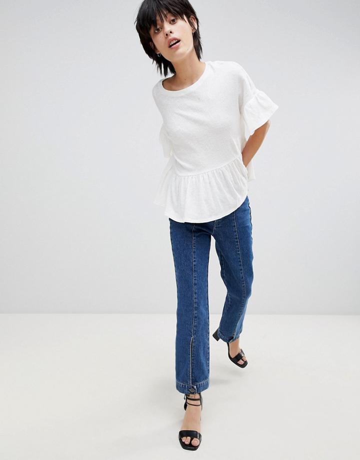 Paisie Jersey Top With Ruffled Sleeves And Hem - White