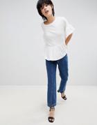 Paisie Jersey Top With Ruffled Sleeves And Hem - White