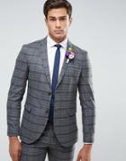 Jack & Jones Premium Slim Wedding Suit Jacket In Check - Gray