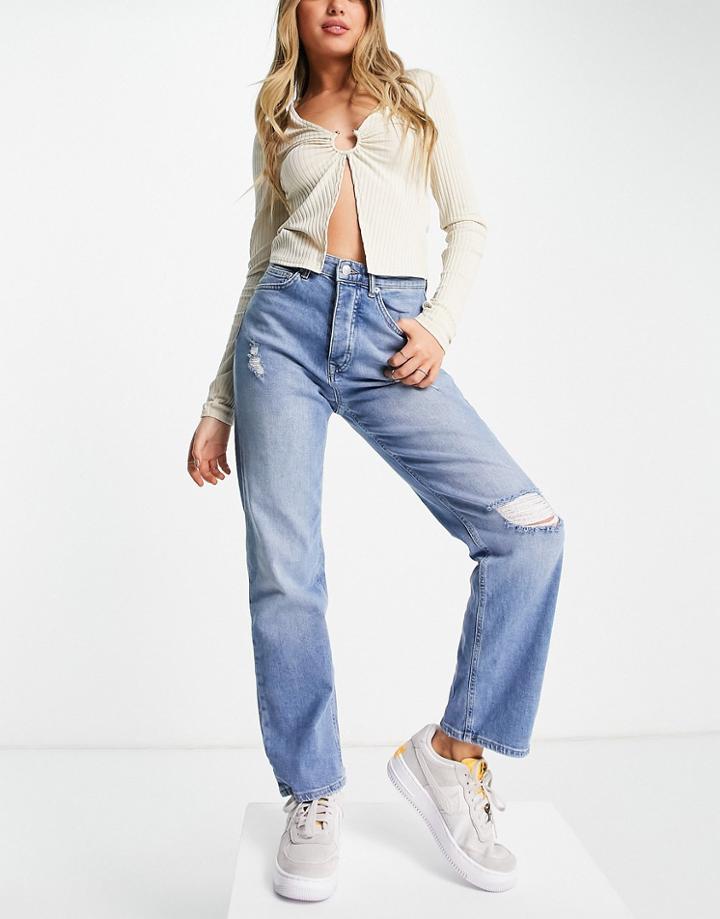 Na-kd High Waisted Destroyed Mom Jeans In Blue-blues
