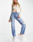 Na-kd High Waisted Destroyed Mom Jeans In Blue-blues