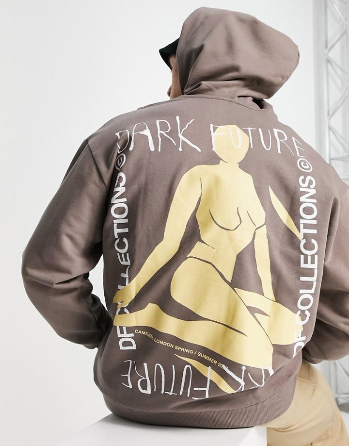 Asos Dark Future Oversized Hoodie With Large Graphic Back Print In Gray