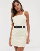 Missguided Utility Dress With Seatbelt In Off White - Cream