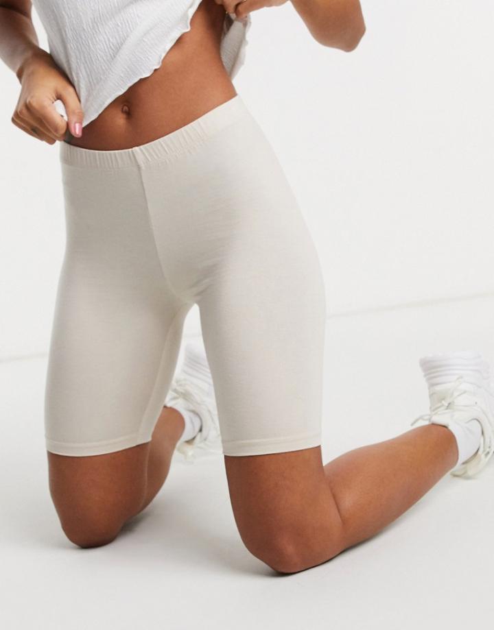 Asos Design Basic Legging Short In Stone-brown