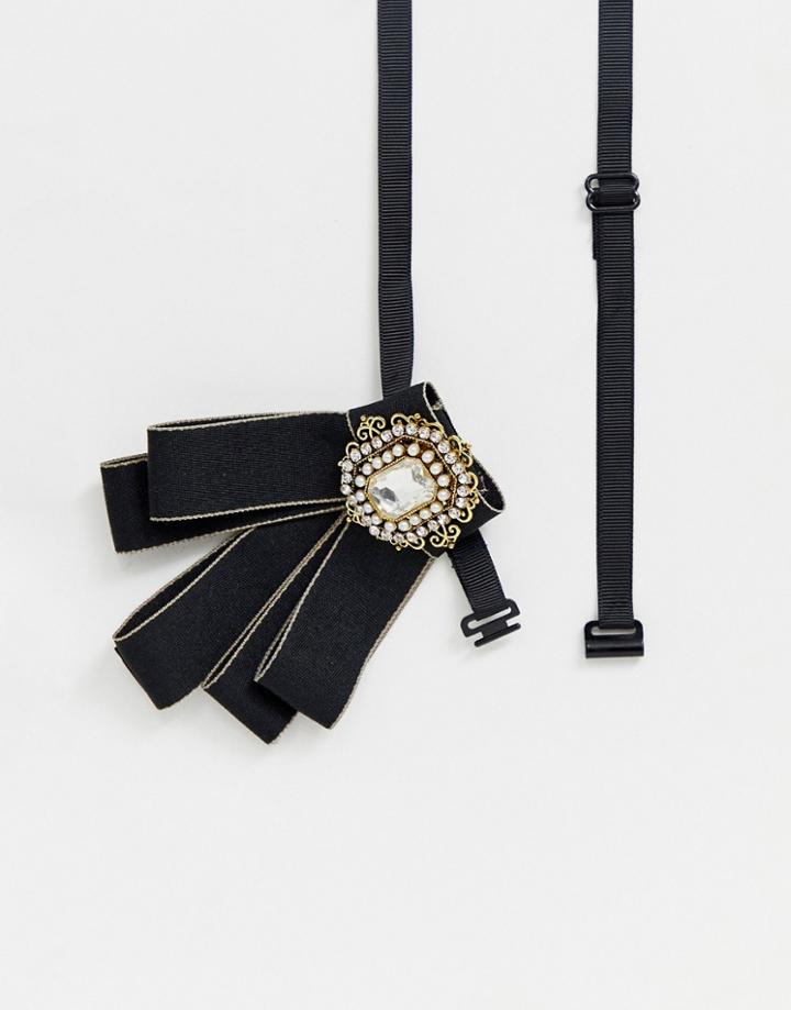 Asos Design Embellished Bow Tie In Black - Black