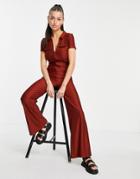 Asos Design Collared Zip Front 70s Jumpsuit In Brown