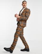 Twisted Tailor Suit Jacket In Brown Tartan Check