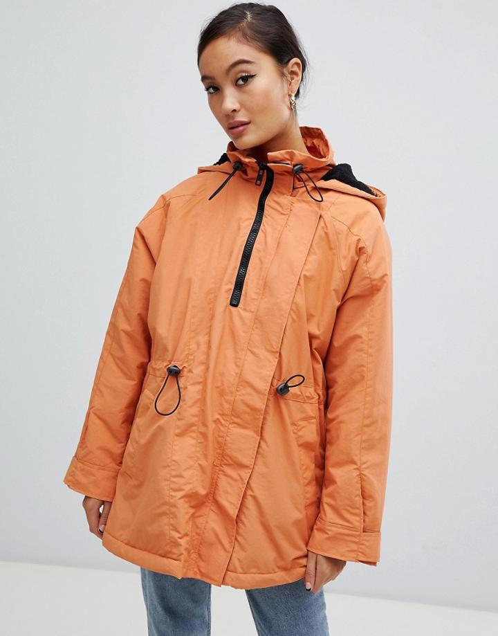 Asos Design Tie Waist Anorak With Borg-red