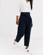 Asos Design Tailored Tie Waist Tapered Ankle Grazer Pants-navy