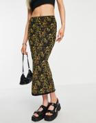 Topshop Printed Floral Mesh Jersey Midi Skirt In Yellow
