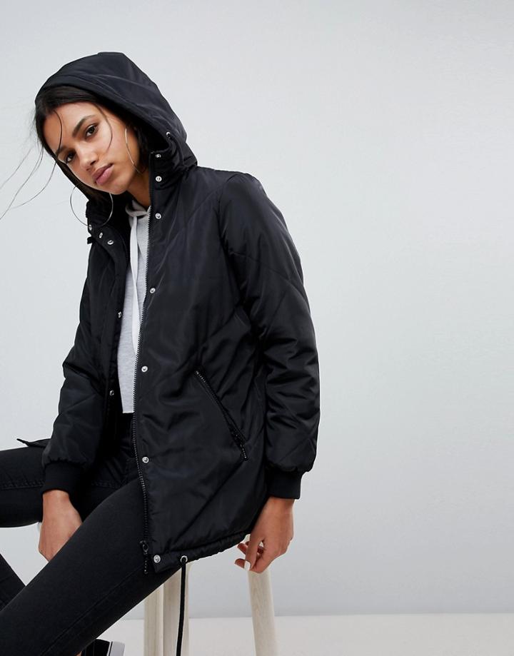 Noisy May Padded Hooded Jacket - Black