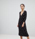Miss Selfridge Wrap Front Ditsy Floral Print Midi Dress-multi