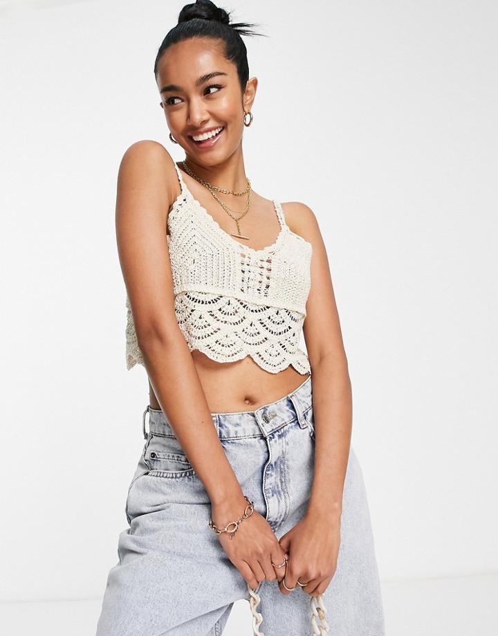 Vila Crochet Cami Top In Cream-neutral