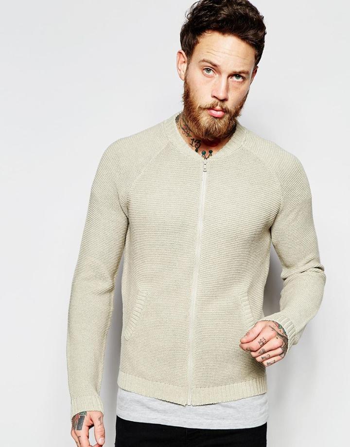 Asos Knitted Bomber Jacket - Putty