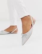 Asos Design Lefty Pointed Ballet Flats In Silver Glitter - Silver