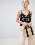 Stradivarius Floral Ditsy Cami Top - Black