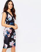 Jessica Wright Erin Cross Front Floral Pencil Dress - Purple