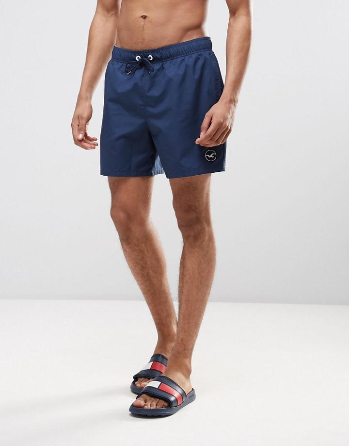 Hollister Guard Swim Shorts Solid Seagull Logo In Navy - Navy