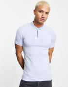 Asos Design Muscle Fit Jersey Polo In Light Blue-blues