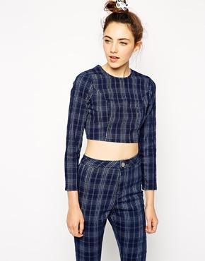 Asos Denim Tube Top Co-ord In Check Print - Multi