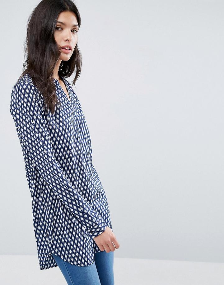 Vila Blue And White Print Tunic Top - Blue