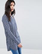 Vila Blue And White Print Tunic Top - Blue
