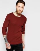 Asos Muscle Fit Ribbed Sweater In Rust - Rust