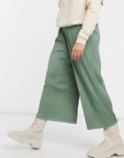 Asos Design Plisse Culottes In Khaki-green