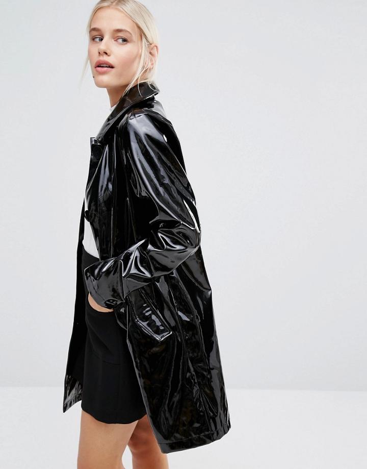 Monki Patent Coat - Black