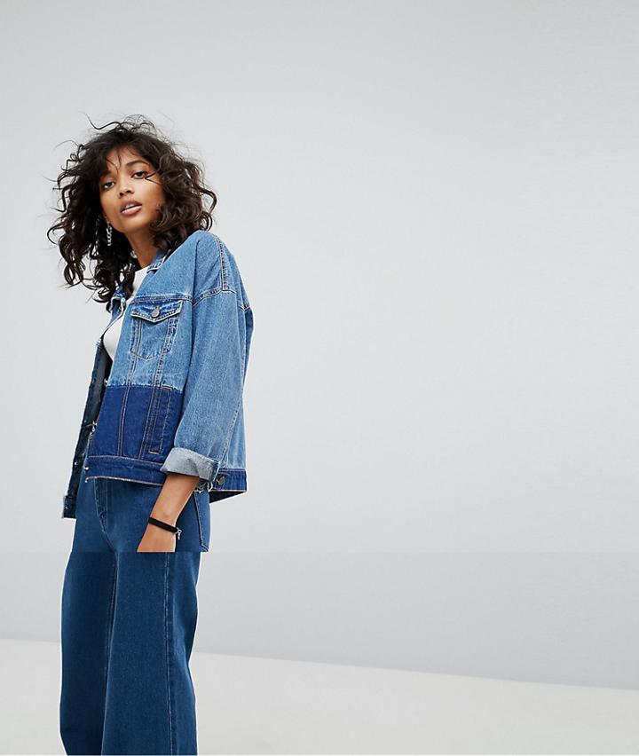 Noisy May Two Tone Denim Jacket - Blue