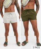 Asos Design 2 Pack Swim Short In Khaki And Stone Super Short Length Save-multi