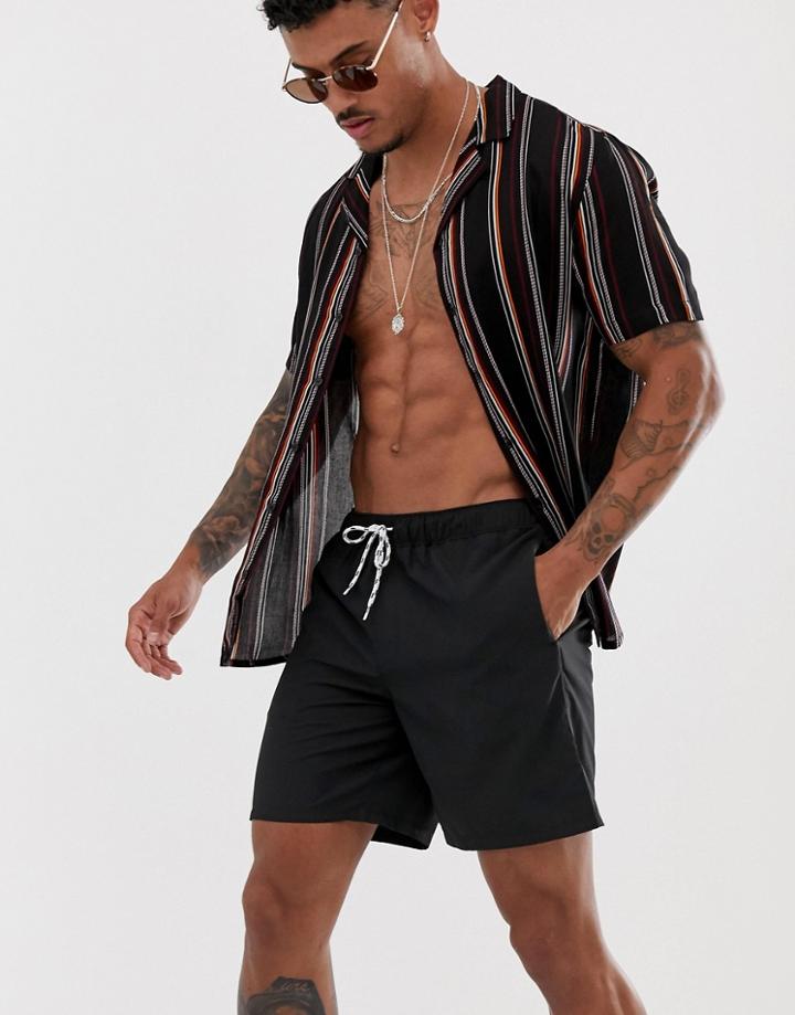 Asos Design Swim Shorts In Black Mid Length - Black