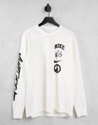 Nike Basketball Move 2 Zero Graphic Long Sleeve T-shirt In Cream - Cream-white