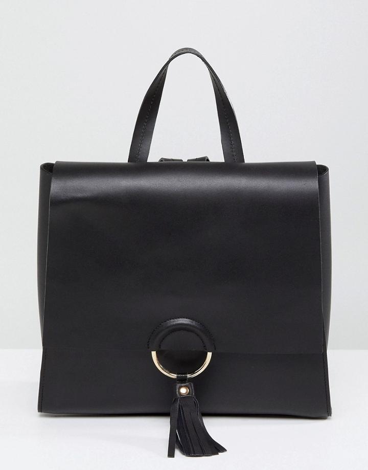 Asos Leather Ring And Tassel Backpack - Black