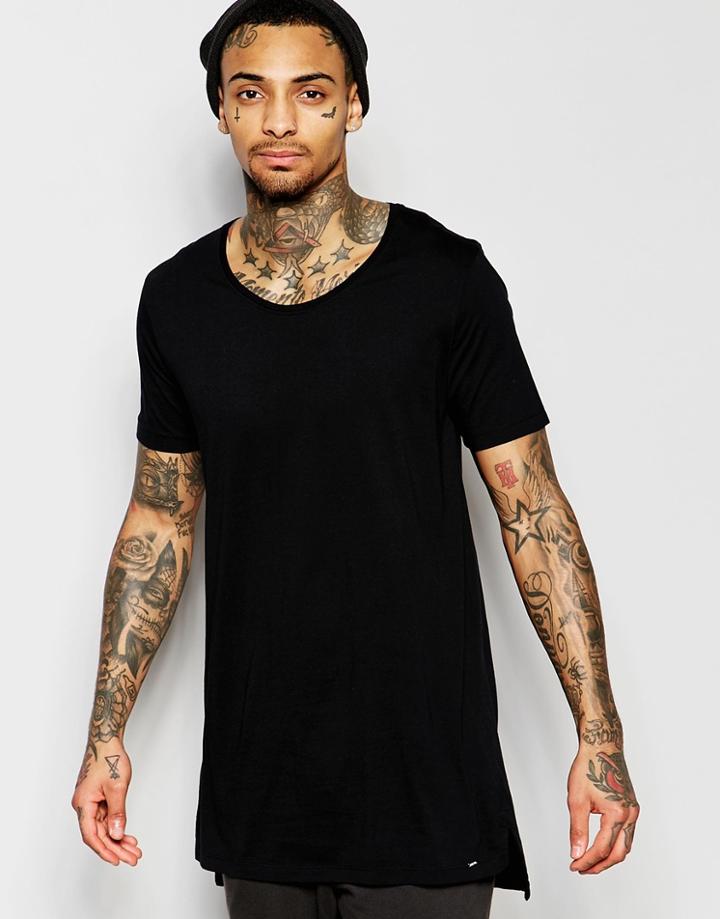 Diesel T-shirt T-marcuso Wide Neck Loose Longline In Black - Black