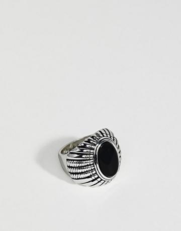 Rebel Heritage Black Onyx Stone Ring - Silver