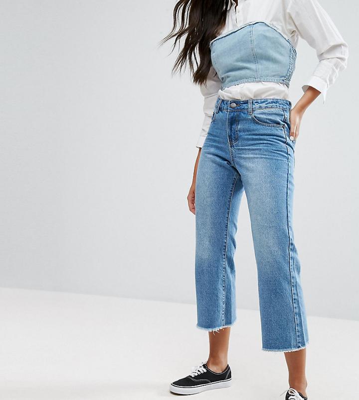 Liquor N Poker Wide Leg Cropped Jean With Raw Hem - Blue