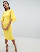 Asos Design Woven Mix Cape Back Pencil Dress - Yellow