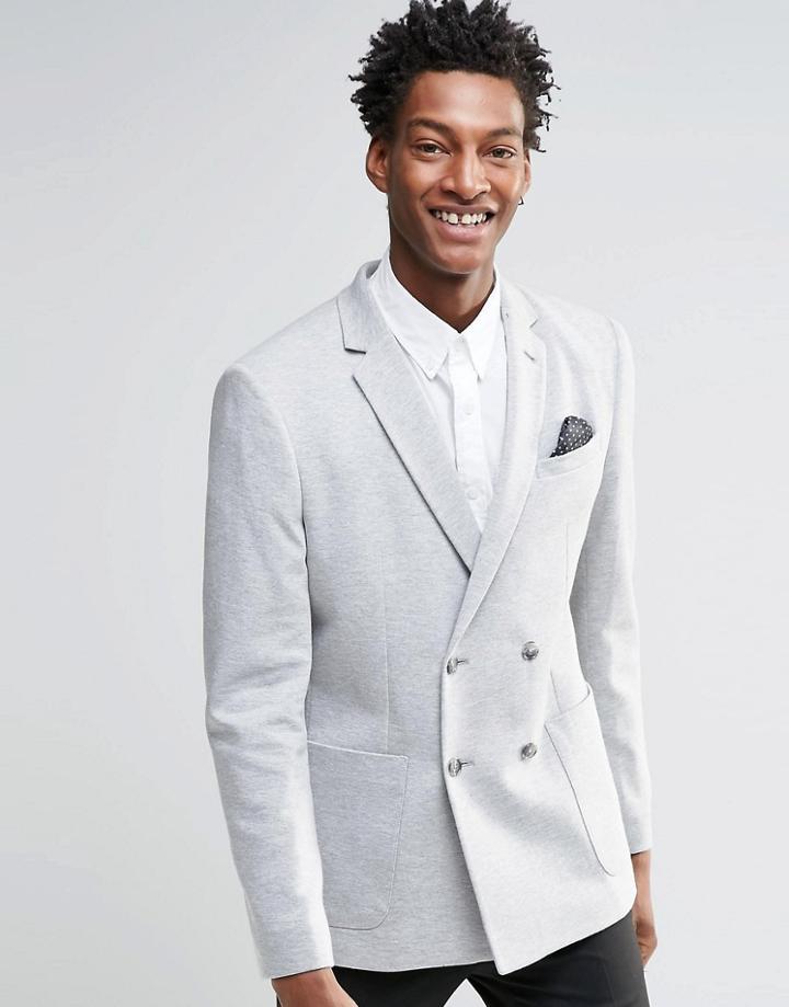 Asos Skinny Double Breasted Blazer In Jersey - Gray