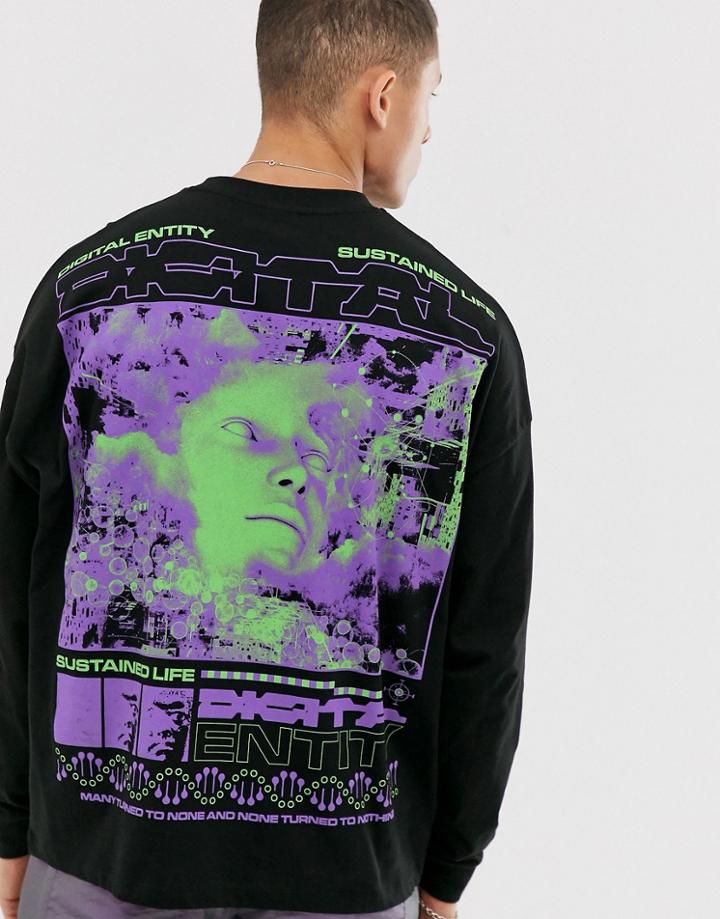 Asos Design Oversized Long Sleeve T-shirt With Digital Sleeve And Back Print