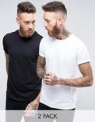 Asos 2 Pack T-shirt In Black/white With Roll Sleeve Save - Multi